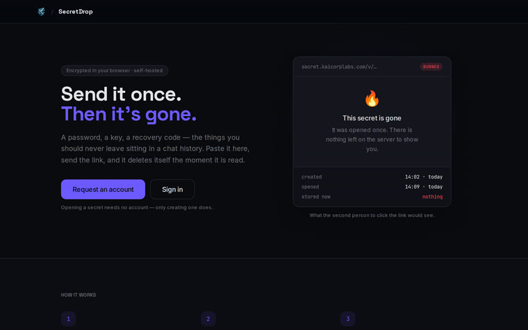 SecretDrop showing a secret that has already been read